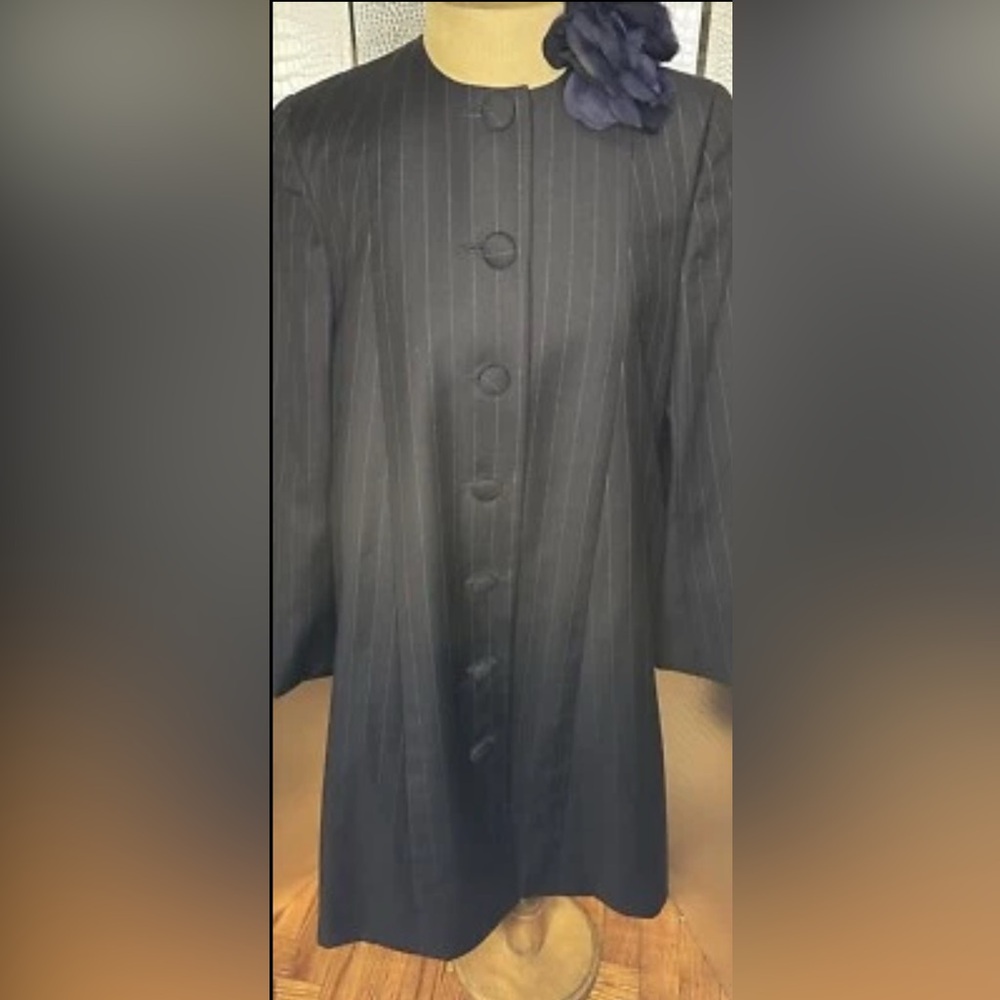 John Anthony Couture Pinstriped Coat Dress 1980s Vintage Size Medium